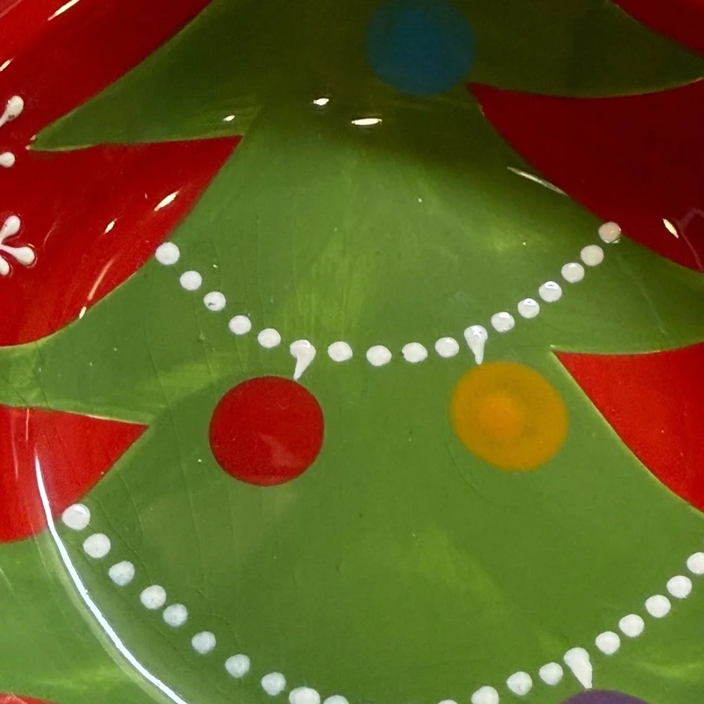 Pier 1 Hand-Painted Christmas Tree Holiday Divided Dish Hand Painted 13.5